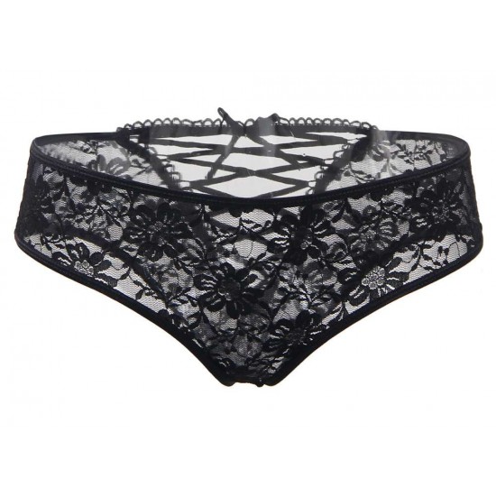 Plus Size Sexy Black Lace Strappy Panty