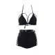 Black Elastic Harness Strappy Sexy Summer Women Bikini Set