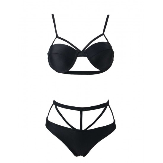 Black Elastic Harness  Sexy Summer Women Bikini Set