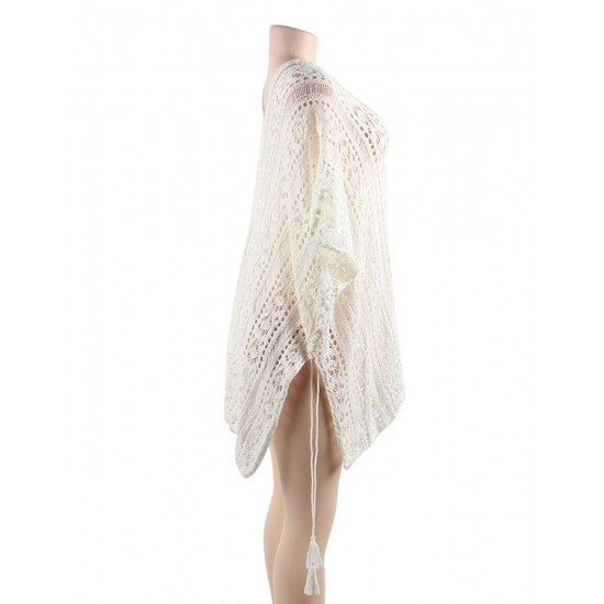 White Knitted Hollow out Beach Dress