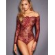 Plus Size Red Eyelashes Lace  Long-sleeved Teddy