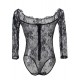 Plus Size Black Eyelashes Lace Long-sleeved Teddy