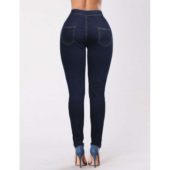 Plus Size Pencil Pants Blue Female Fashion Casual Jeans