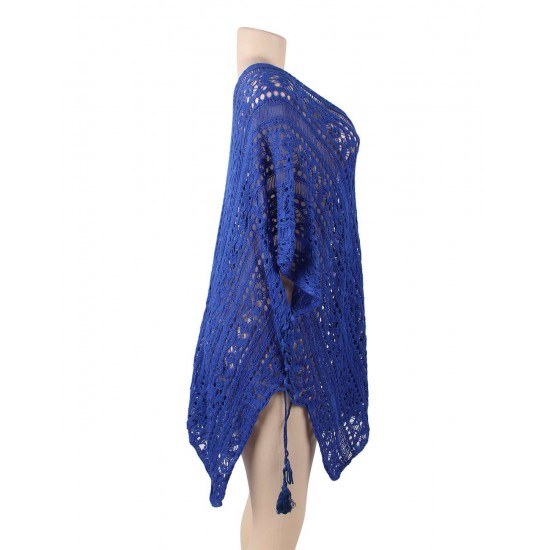 Blue Knitted Hollow out Beach Dress