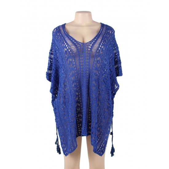 Blue Knitted Hollow out Beach Dress