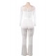 White Falling shoulder lace stitching fashion jumpsuit