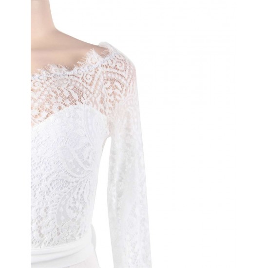 White Falling shoulder lace stitching fashion jumpsuit