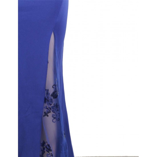 Blue Sleeveless High Slit Sexy Evening Dress