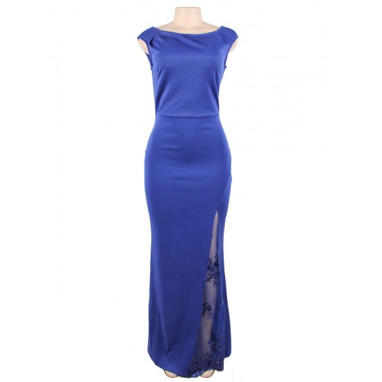 Blue Sleeveless High Slit Sexy Evening Dress