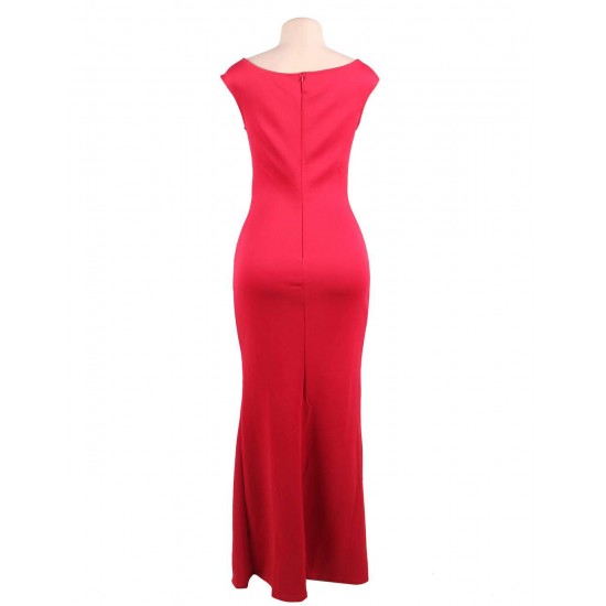 Red Sleeveless High Slit Sexy Evening Dress