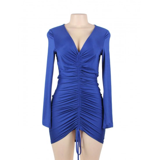 Blue Drawstring Adjustable Fashion Tight-fitting Dress