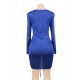 Blue Drawstring Adjustable Fashion Tight-fitting Dress