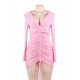 Pink Drawstring Adjustable Fashion Tight-fitting Dress