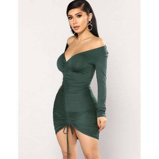 Olive Green Drawstring Adjustable Fashion Tight-fitting Dress