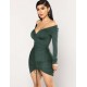 Olive Green Drawstring Adjustable Fashion Tight-fitting Dress