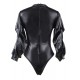 Plus Size Black Deep V Collar bubble sleeve Teddy