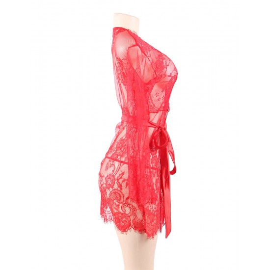 Red Eyelash Lace Sleepwear Gown