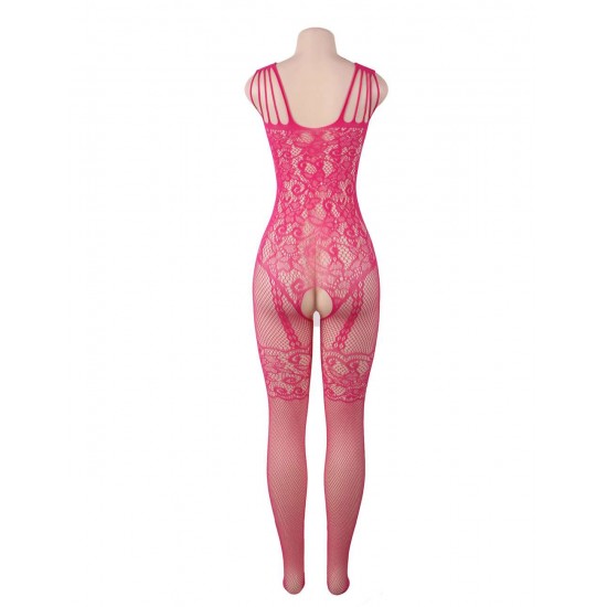 Strappy Shoulder Open Crotch Rosy Bodystocking