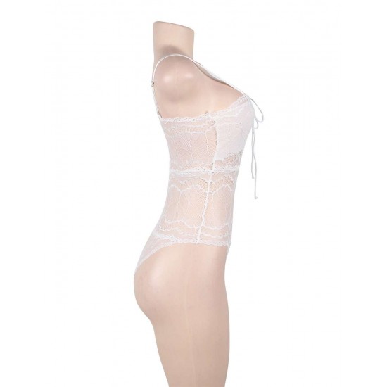 Sexy Chest Ribbon Adjusting Lace Teddy