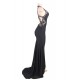 Embroidery High Neck Keyhole Backless Black Party Gown