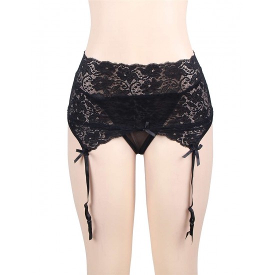 Plus Size Black Sexy Lace Garter Panty