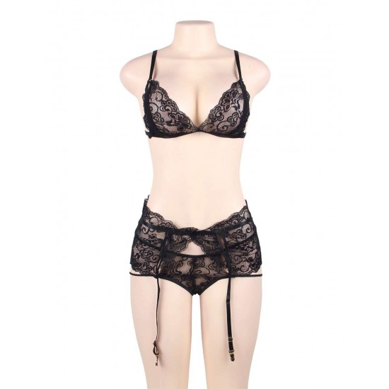 Black Lace 4 Piece Bra Set