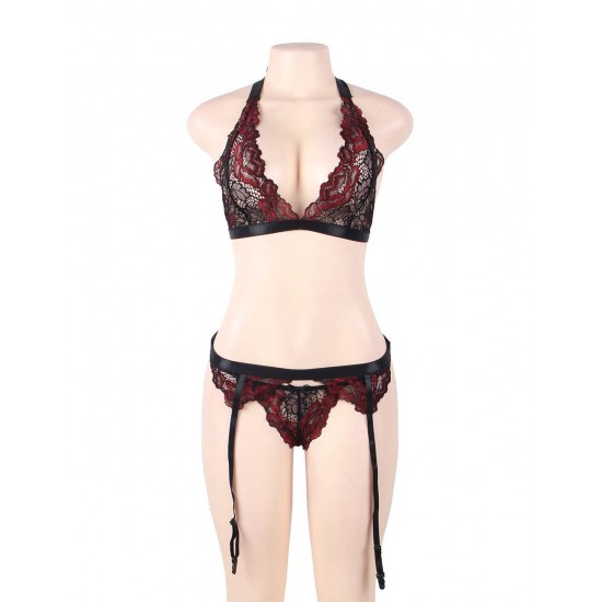 Plus Size Deluxe Red Lace Bra Set 