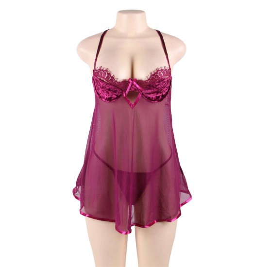 Featuring Velvet Underwire Cups With A Scalloped Lace Trim  Babydoll Set