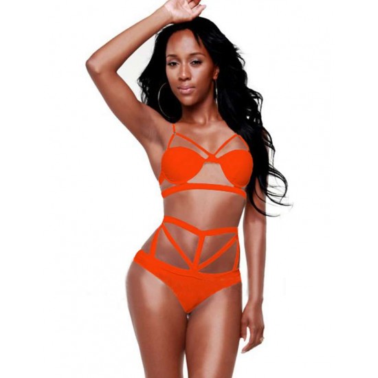 Orange Elastic Harness  Sexy Summer Women Bikini Set