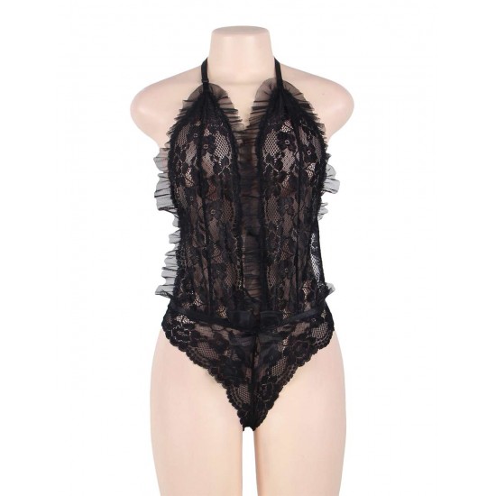 Plus Size Deep Plunge Lace Teddy