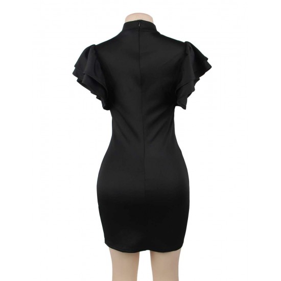 Black Shoulder Ruffle Sleeve Dress