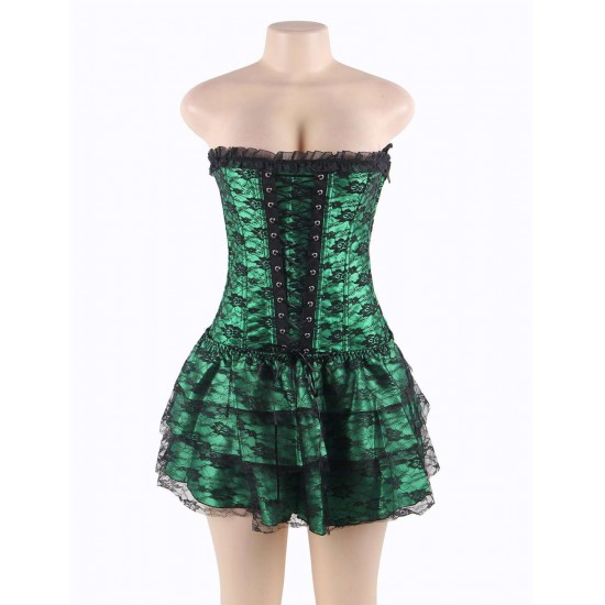 Green Lace Sexy Corset With Skirts