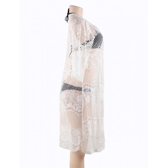 White Knitted Hollow Out Open Beach Dress 