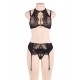 Hot Eyelash Black Lace 3pcs Bra Panty Set