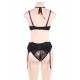 Hot Eyelash Black Lace 3pcs Bra Panty Set