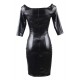 Plus Size Black Off-Shoulder Embroidery Leather Dress