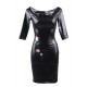 Plus Size Black Off-Shoulder Embroidery Leather Dress