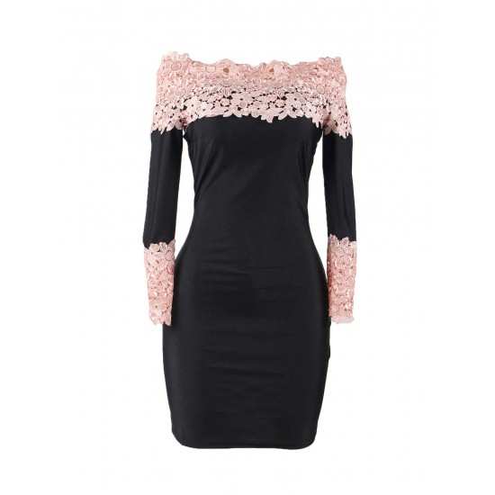 Plus Size Long Sleeve Off-Shoulder Fashion Lace Dress