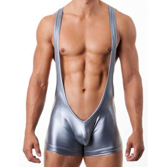 Erotic Leather Wrestling Sexy Bodysuit Mens Latex Underwear 