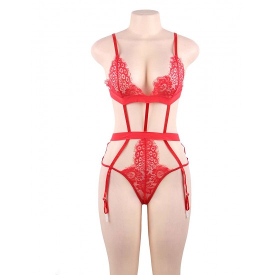 Plus Size Love Affair Red Lace Teddy 