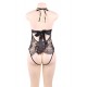 Plus Size Black Deep V Backless Exquisite Lace Teddy