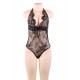 Black Deep V Backless Exquisite Lace Teddy