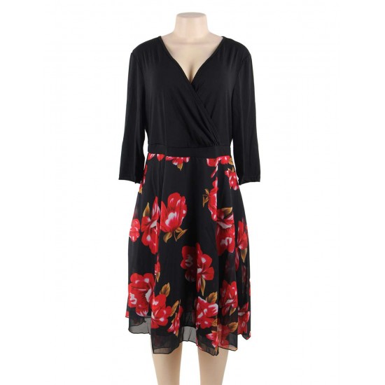 Plus Size Elegant Knee-length Floral Dress