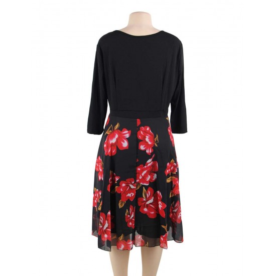 Plus Size Elegant Knee-length Floral Dress