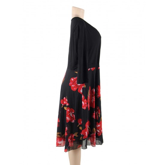 Plus Size Elegant Knee-length Floral Dress