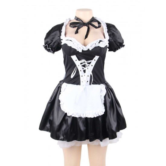 Plus Size Halloween Satin French Maid Adult Uniform Fancy Dress Costume