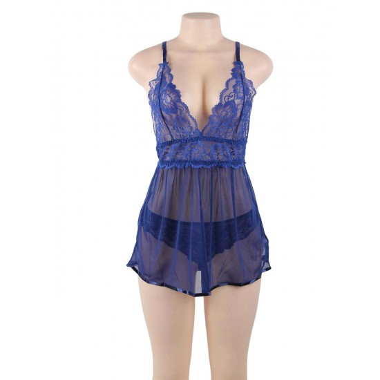 Blue Elegant Backless Fly-away Babydoll