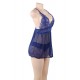 Plus Size Blue Elegant Backless Fly-away Babydoll