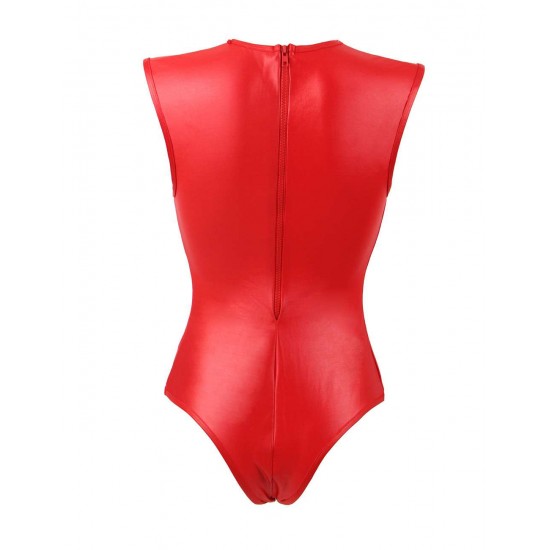 Plus Size Red Leather Open Bust Teddy