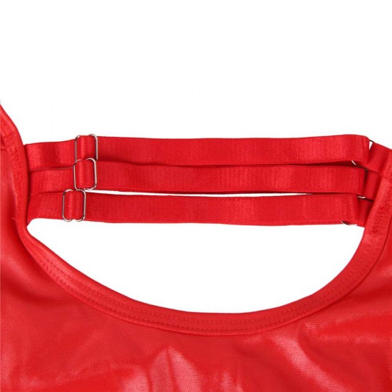 Red Leather Open Bust Teddy